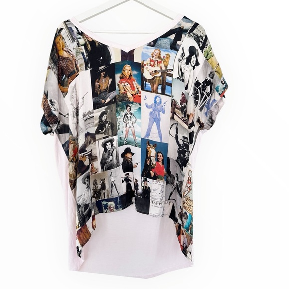 UNBREAK.IT • Silk Western Cowgirl Art Print V-Neck Top Made in Italy - Picture 4 of 13